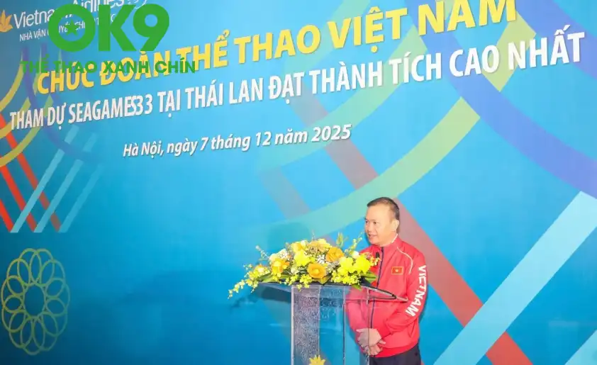 Trưởng đoàn Nguyễn Hồng Minh phát biểu tại buổi lễ. (Ảnh: Quý Lượng) Trưởng đoàn Nguyễn Hồng Minh phát biểu tại buổi lễ. (Ảnh: Quý Lượng)